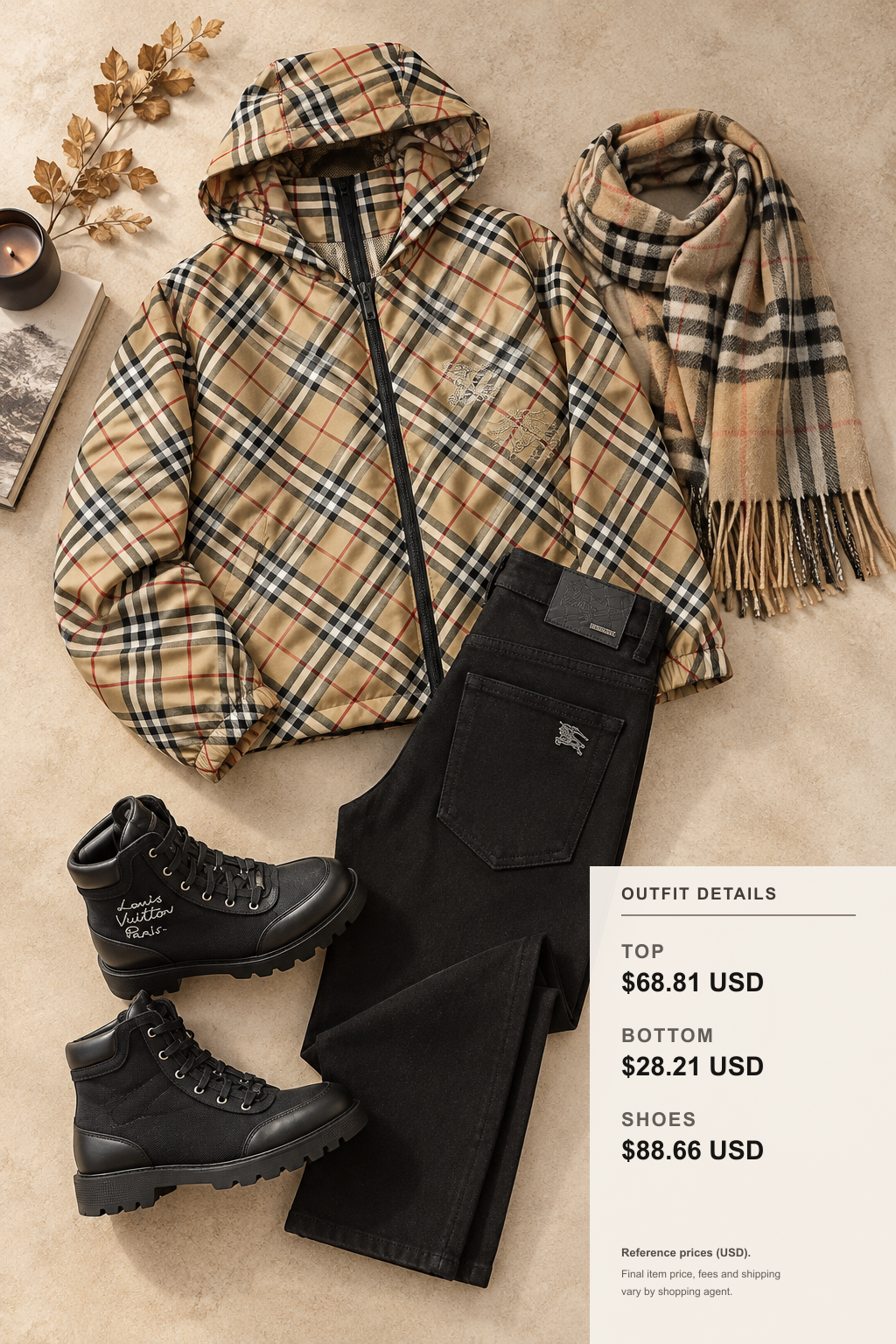 Burberry Scarf + Short Jacket: Avoid a Bulky Upper Body